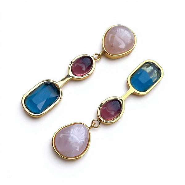 Elegant Asymmetrical Glass Stone Gold Plated Earrings