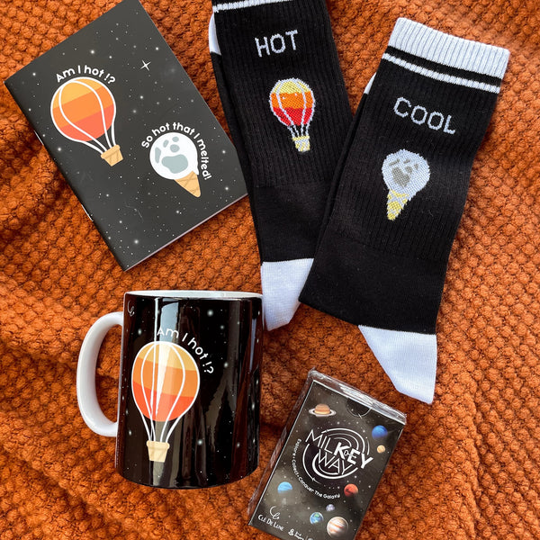 Sun & Moon Set - 1 Game, 1 Pair of Socks (Men Size), 1 Mug, 1 Notebook