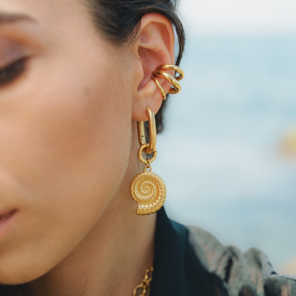 Golden Fusion Earrings Set - 1 Pair of Earrings, 2 Charms, 1 Ear Cuff