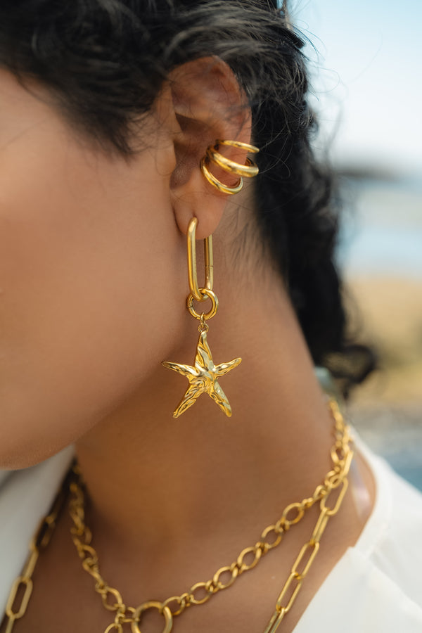 Sun-Kissed Earrings Set - 1 Pair of Earrings, 1 Charm, 1 Ear Cuff