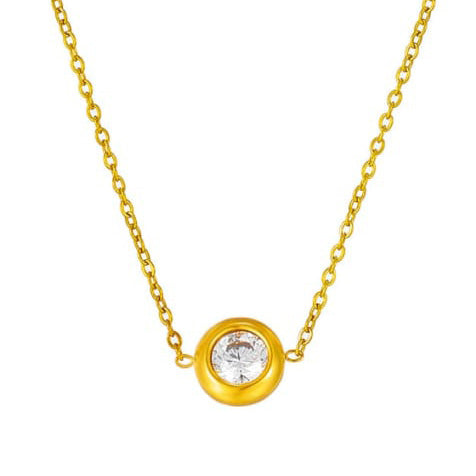 The Shiny Golden circle Round Zircon Necklace