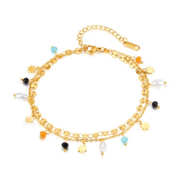 Bohemian Colorful Stones Stars and Pearls Anklet