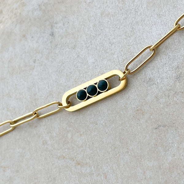 Dots Green Agate Semi-Precious Gemstone Linked chain Bracelet