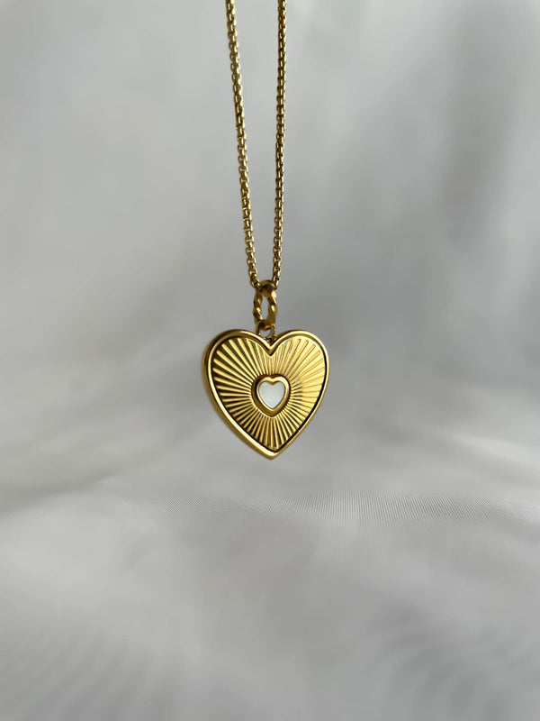 The White Shining Golden Heart Necklace
