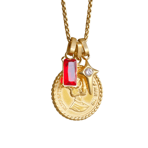 The Versatile Coin With Red Stone And Star Charms Necklace