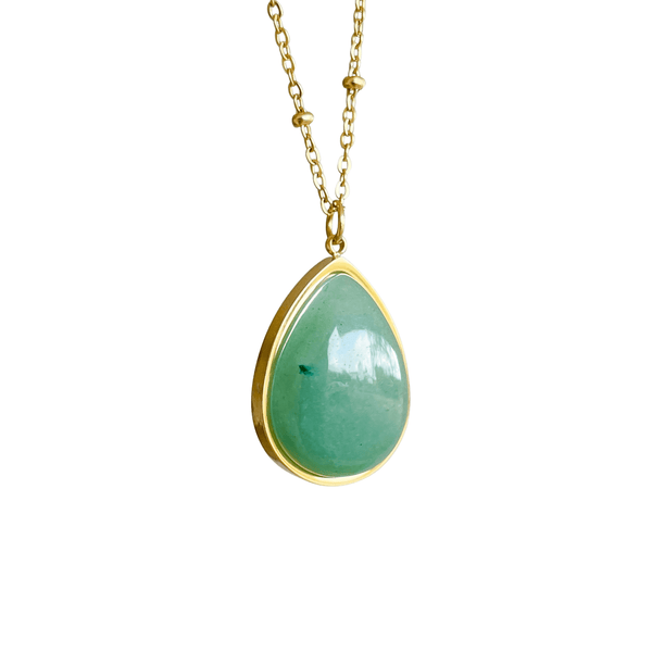 Vibrant Green Jade Natural Semi-Precious Gemstone Drop Pendant Necklace