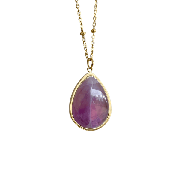 Vibrant Purple Jade Natural Semi-Precious Gemstone Drop Pendant Necklace