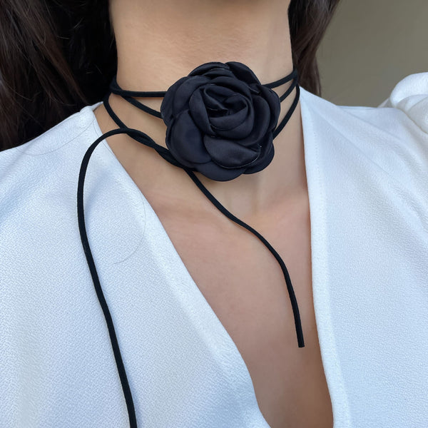 Black Flower Choker Velvet Ribbon