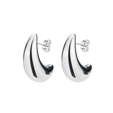 Thick Bold Drop Hoops Silver Color Earrings Small