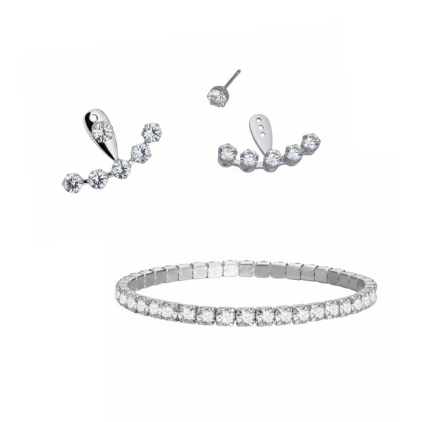 Tennis Sparkle Silver Set - 1 Bracelet, 1 Detachable Earrings