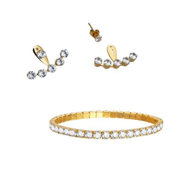 Tennis Sparkle Gold Set - 1 Bracelet, 1 Detachable Earrings